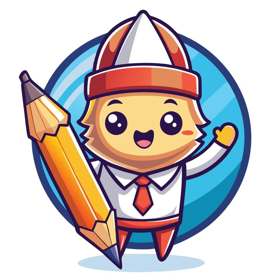 a cartoon character holding a pencil and wearing a hat vector