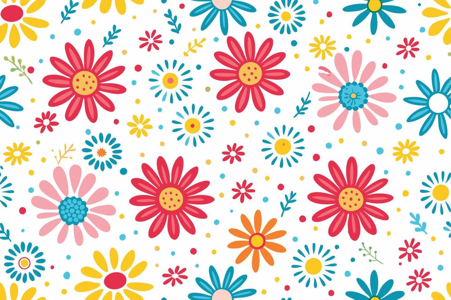 a colorful floral pattern with flowers and leaves vector