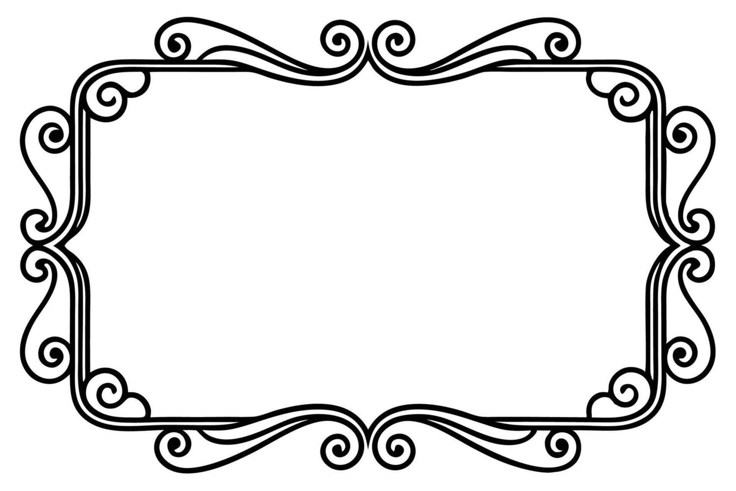 a black and white drawing of a frame with swirls vector