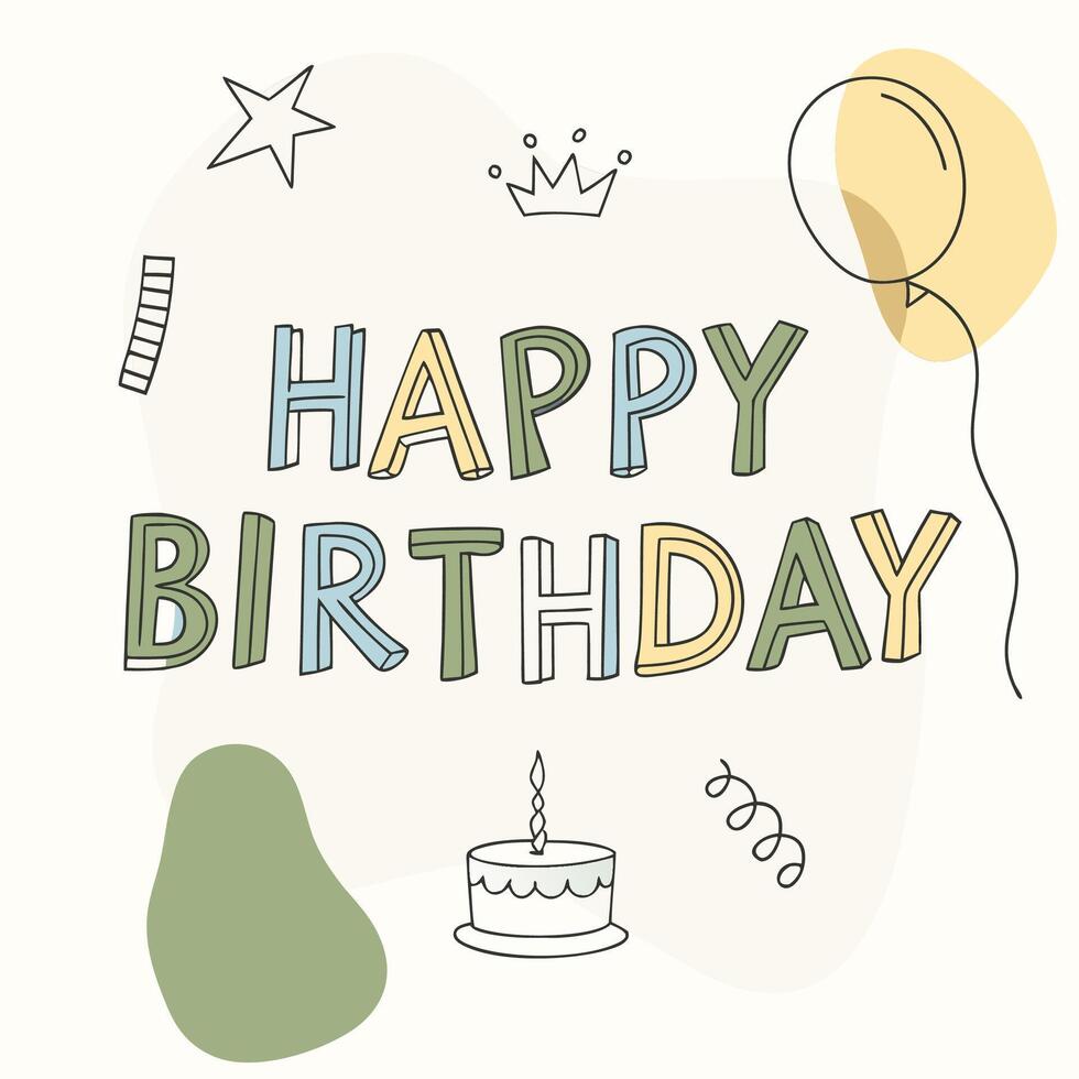 happy birthday card with colorful elements vector
