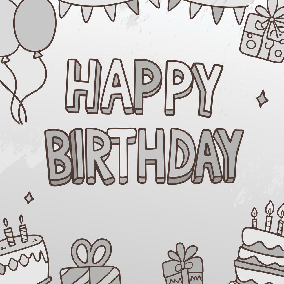 happy birthday card with a variety of items vector