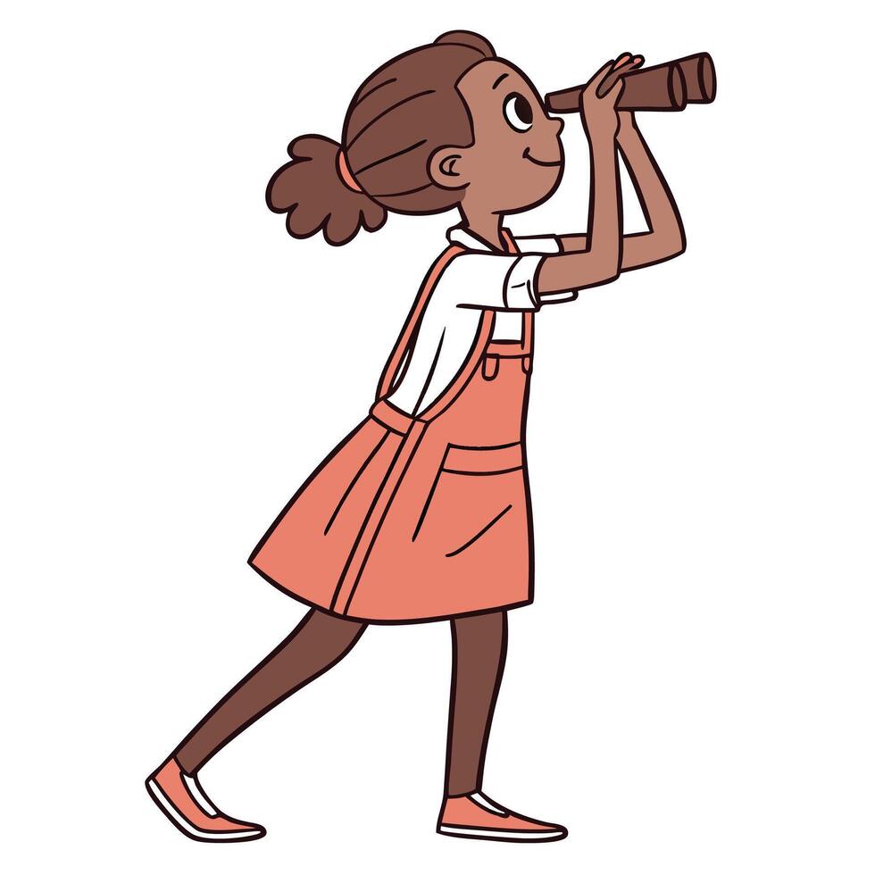 a girl in an apron looking through a telescope vector