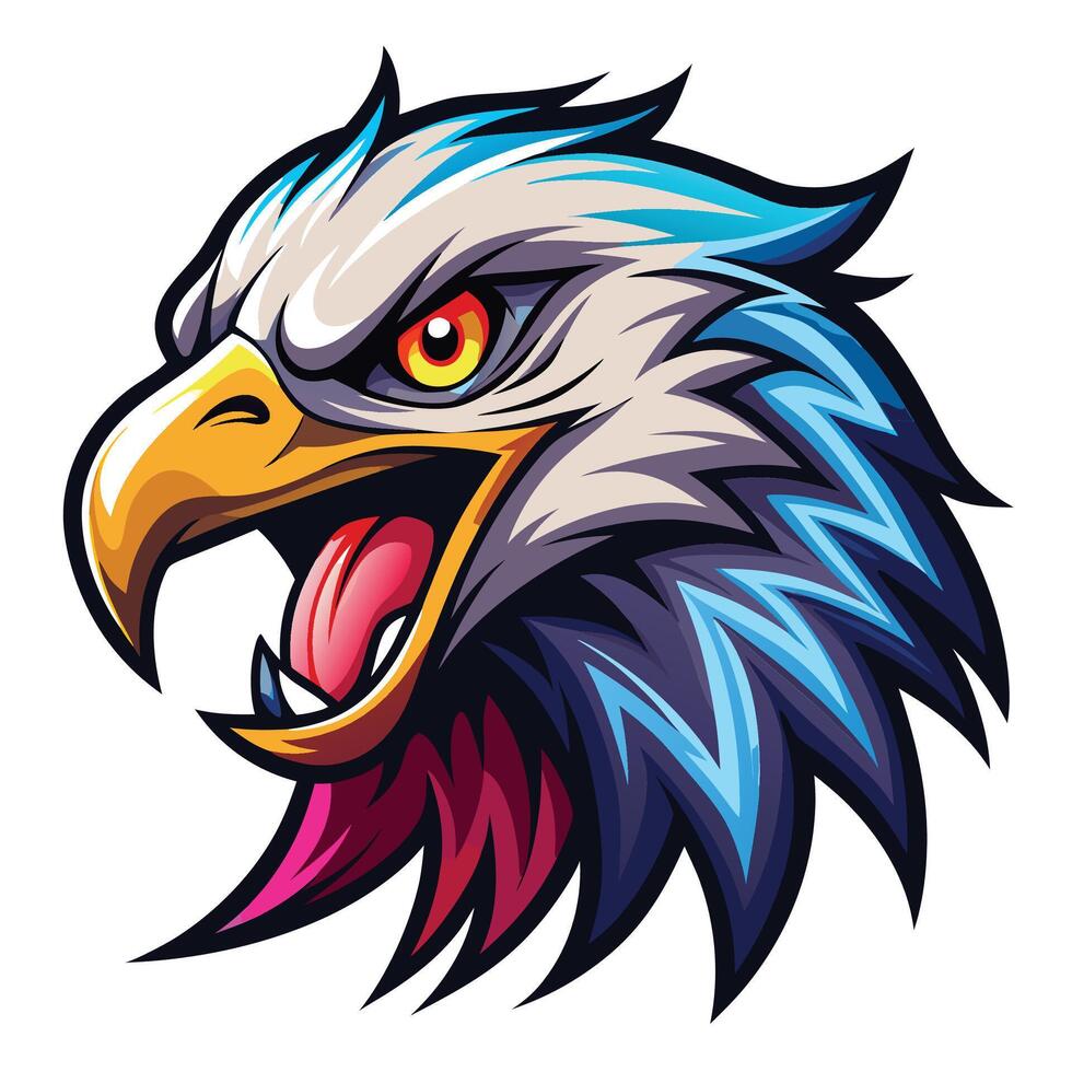 an eagle head with a red and blue feather vector