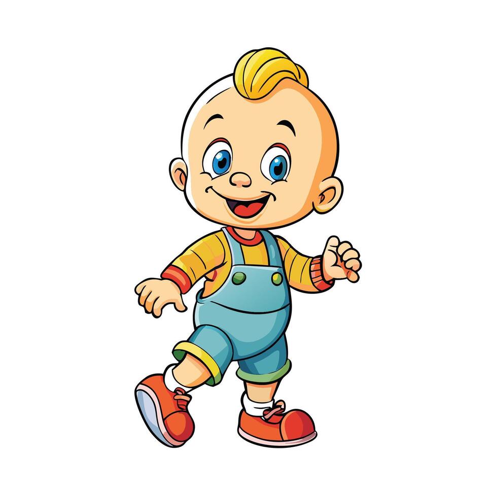 cartoon baby boy walking with his hands up vector