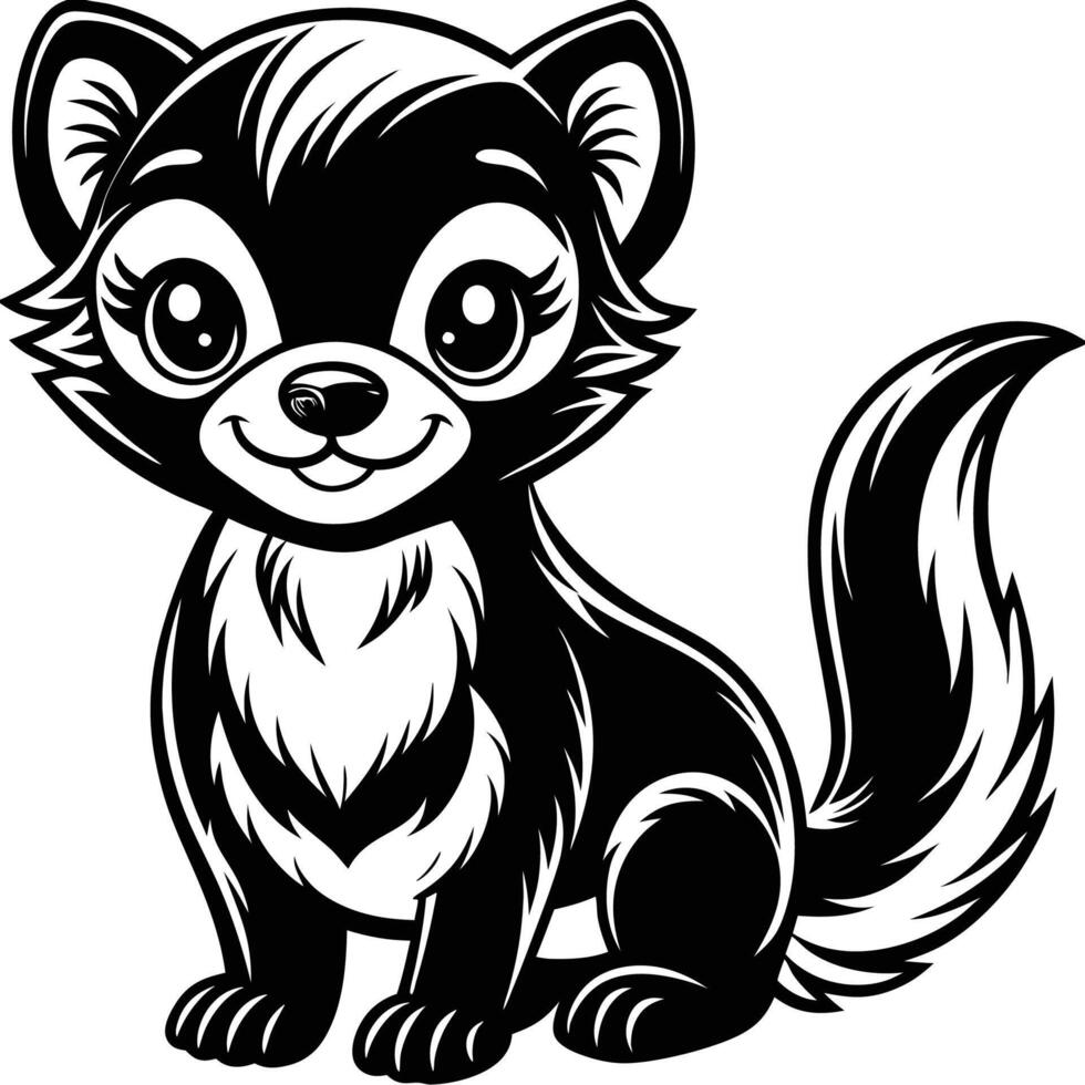 a black and white cartoon of a ferret vector