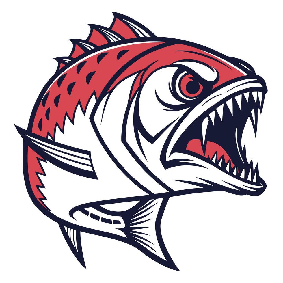 an angry fish with a mouth open and teeth vector