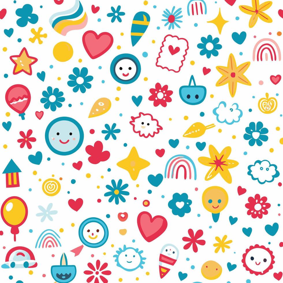 a colorful pattern with various objects and symbols vector