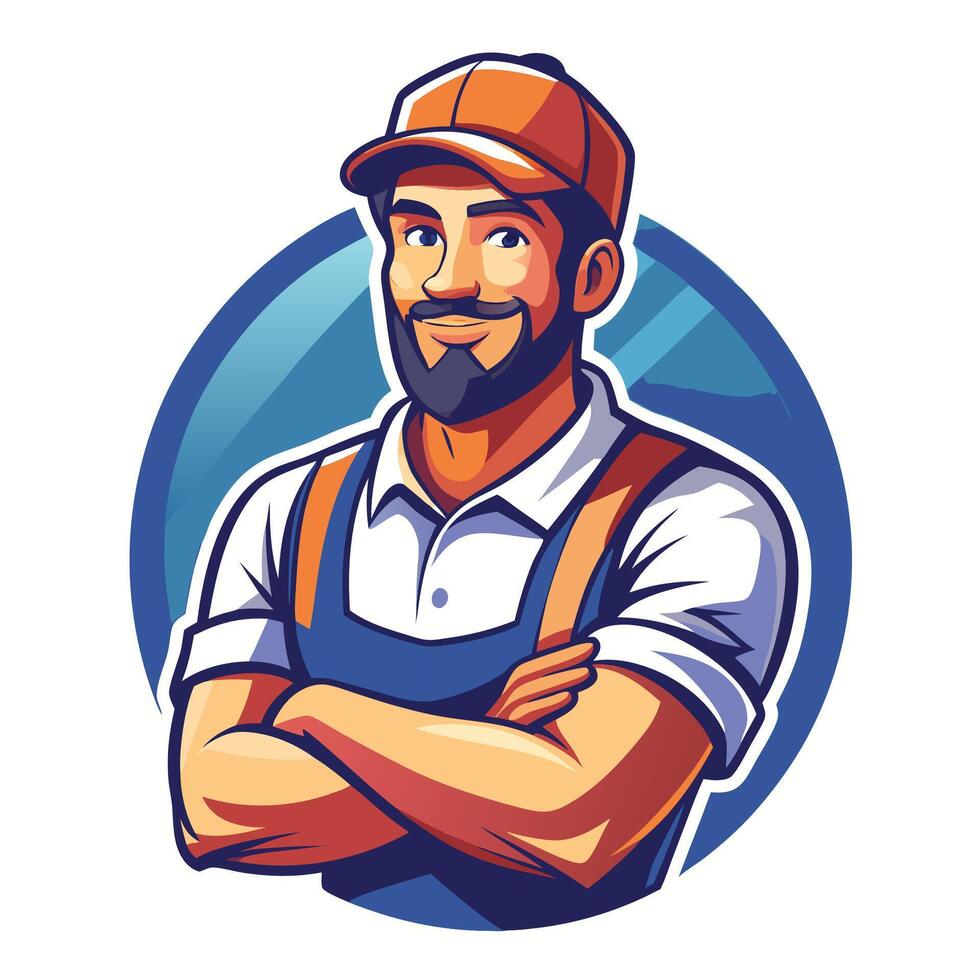 a man with a beard and hat standing in front of a blue background vector
