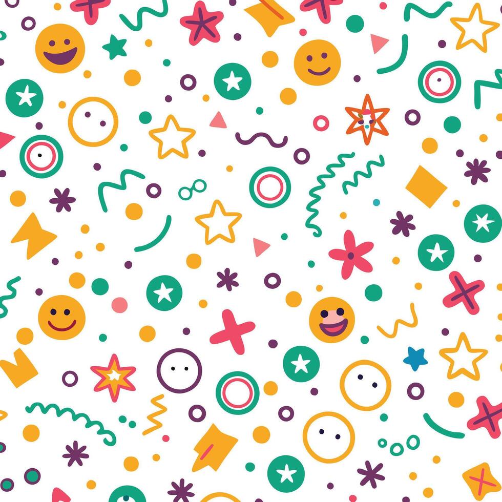 a colorful pattern with smiley faces and stars vector