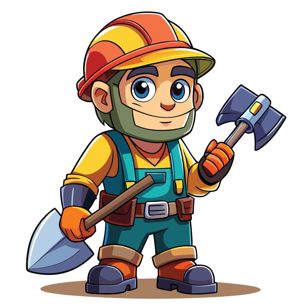 cartoon miner holding an axe vector