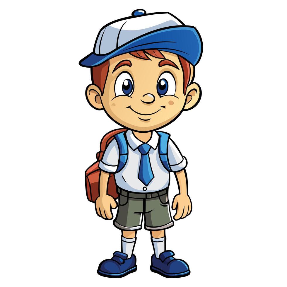 school boy with backpack and cap illustration vector