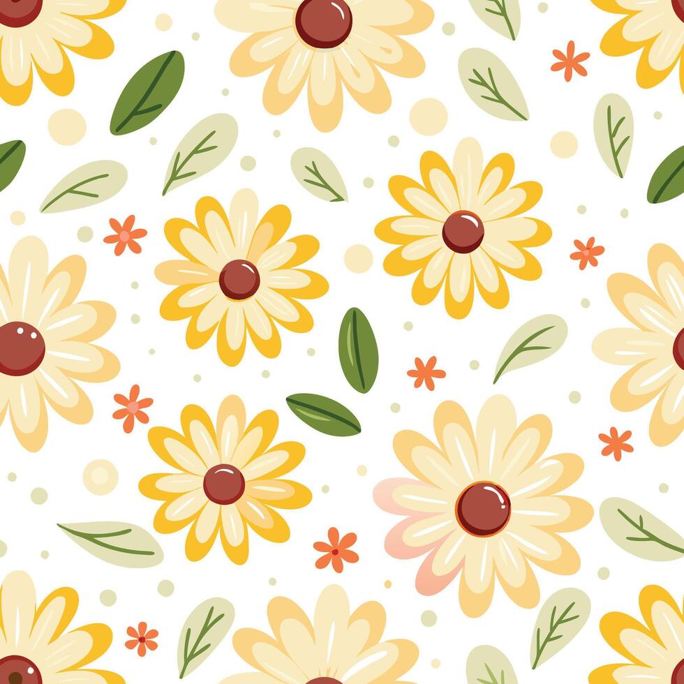 floral pattern with yellow daisies and leaves vector
