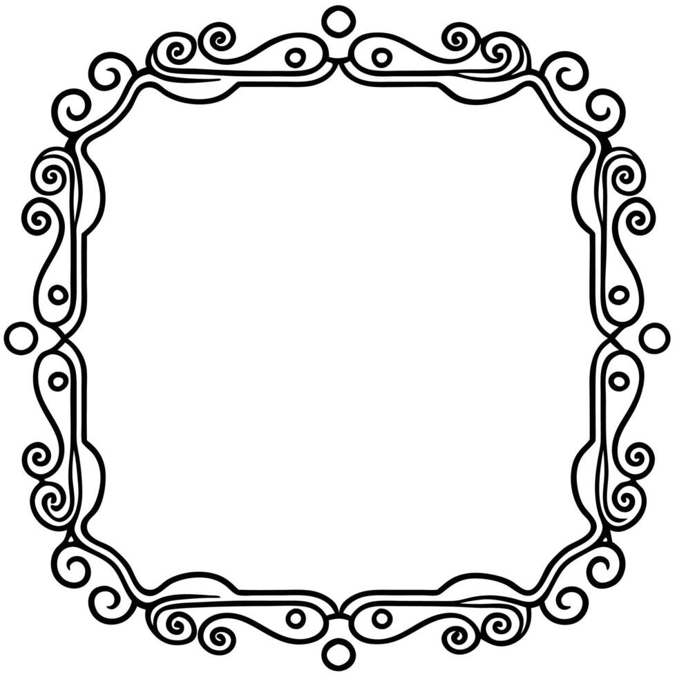 a black and white square frame with swirls vector
