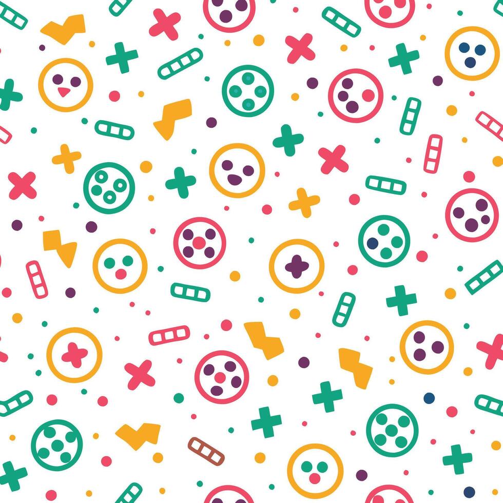a colorful pattern with various shapes and symbols vector
