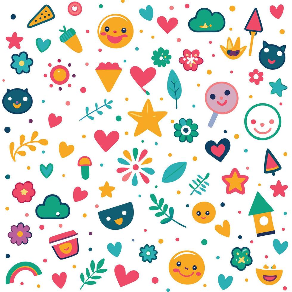 a colorful pattern with various objects and symbols vector