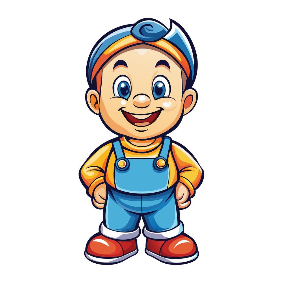 cartoon boy in overalls standing with his hands on his hips vector