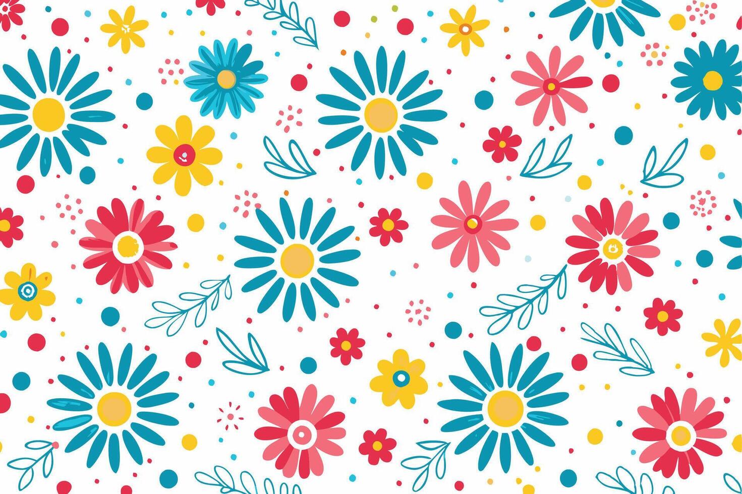 a colorful floral pattern with dots and flowers vector