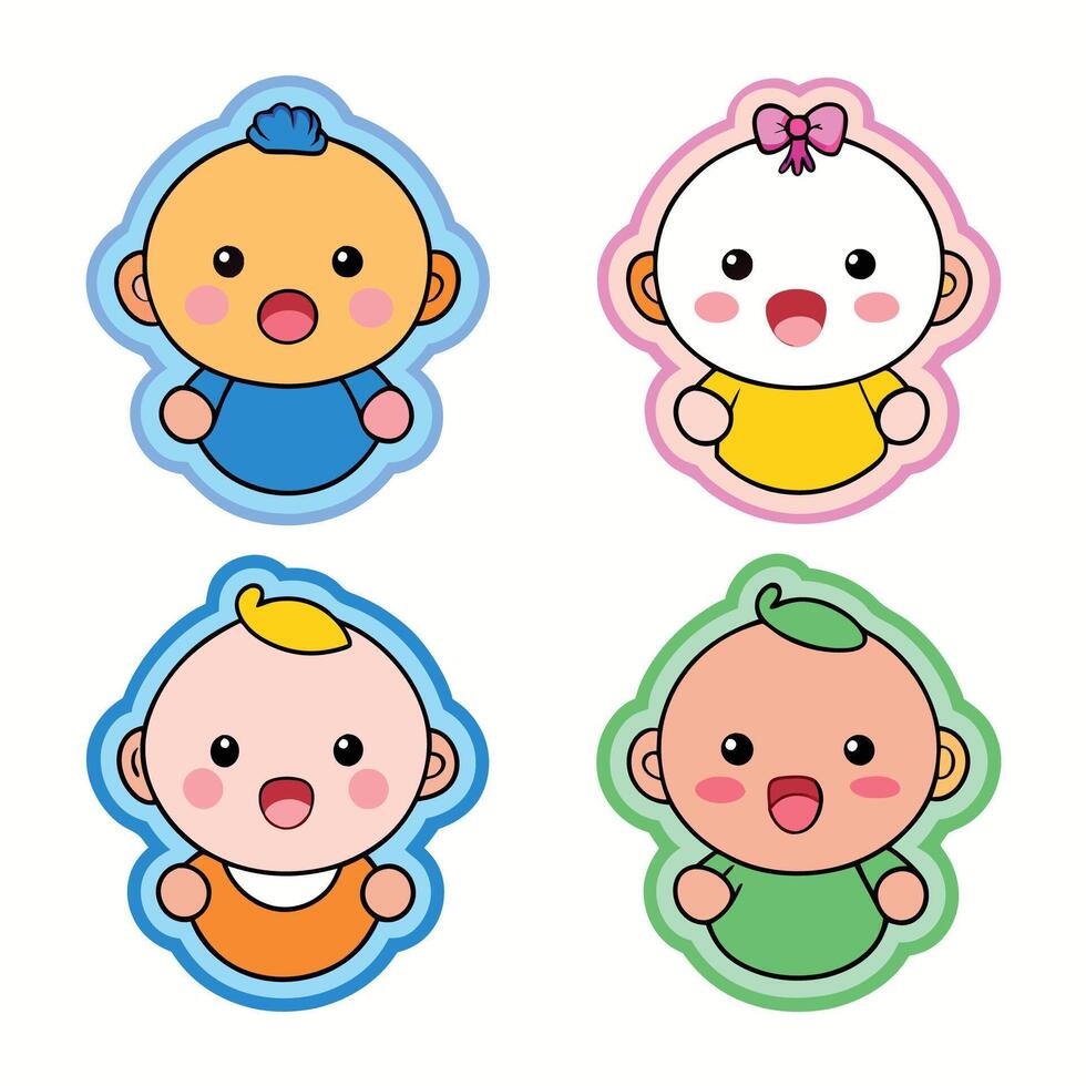 four baby stickers with different colors and shapes vector