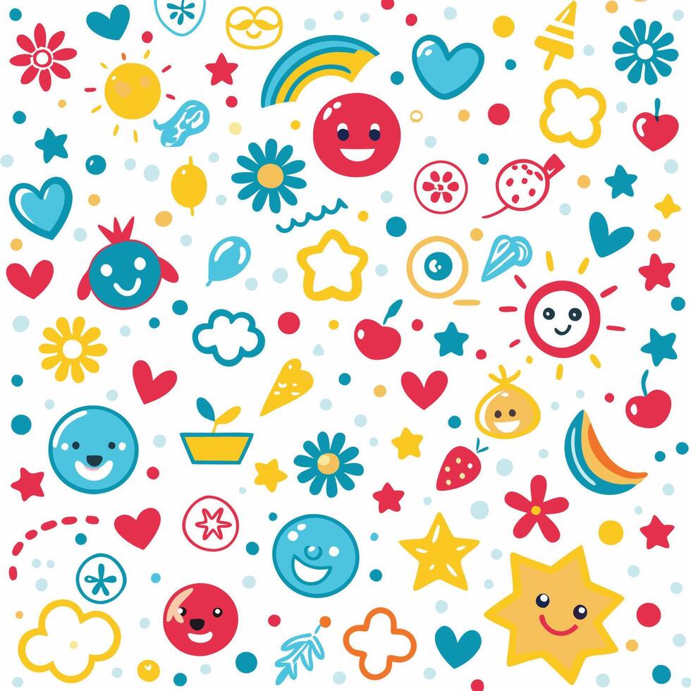 a colorful pattern with various cartoon characters vector