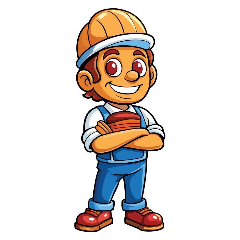 cartoon builder character illustration isolated on white background vector