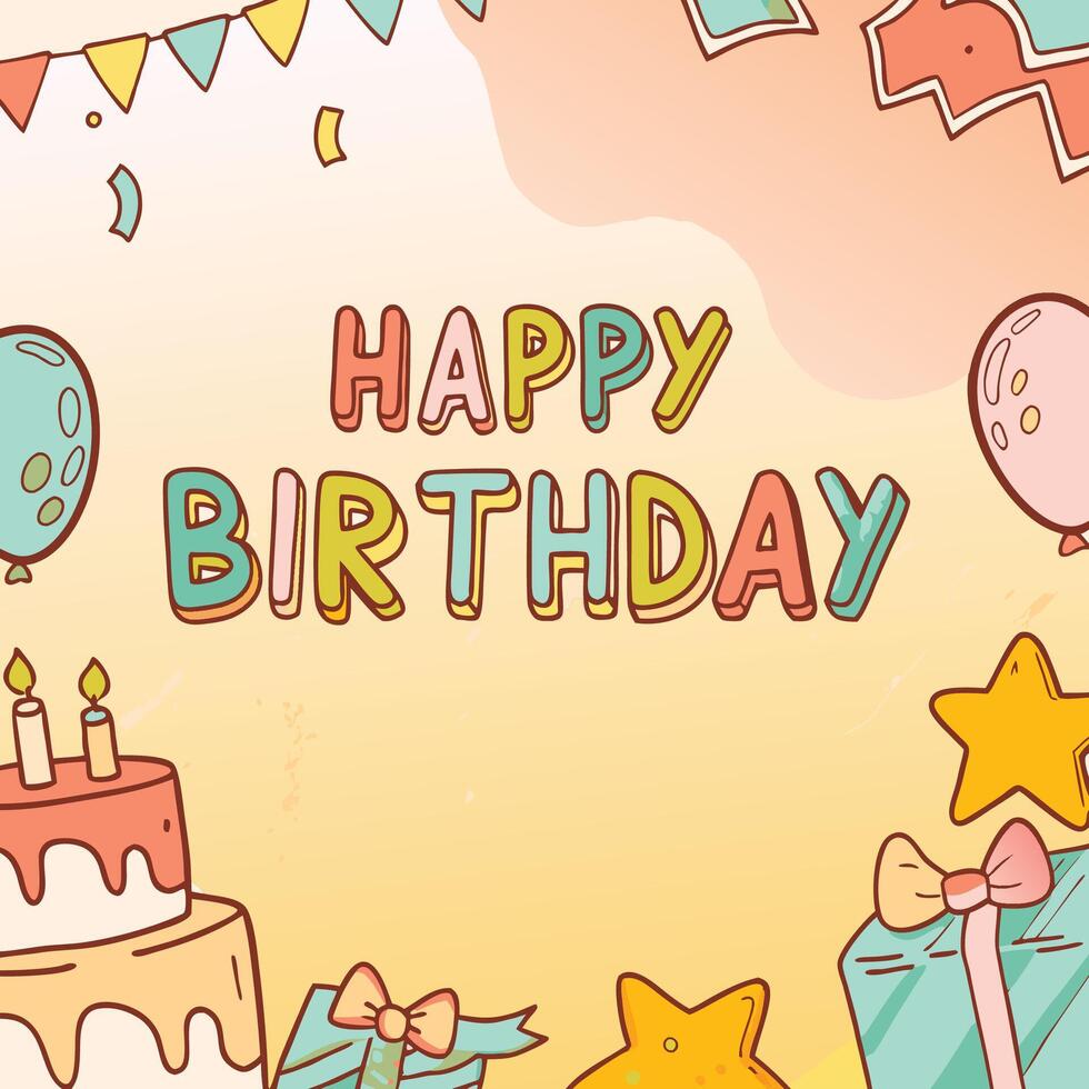 happy birthday card with colorful cake and balloons vector