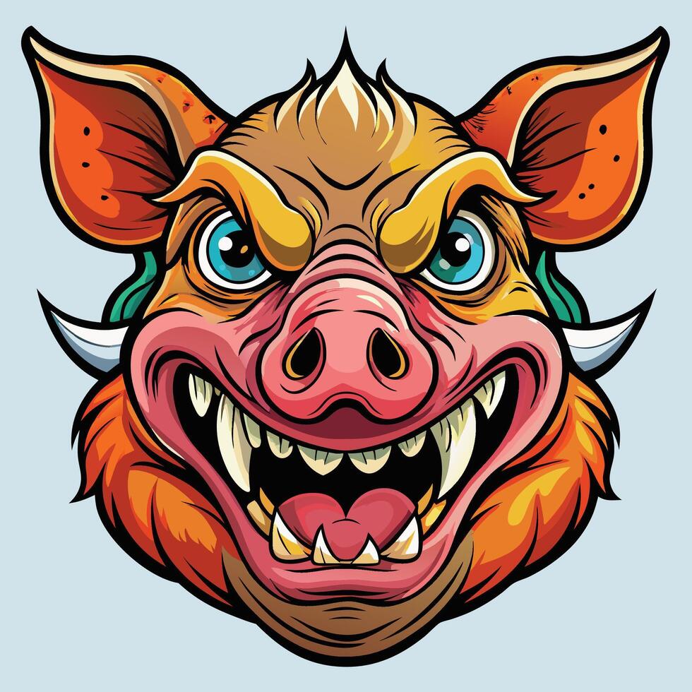 a cartoon head of a boar with big teeth vector
