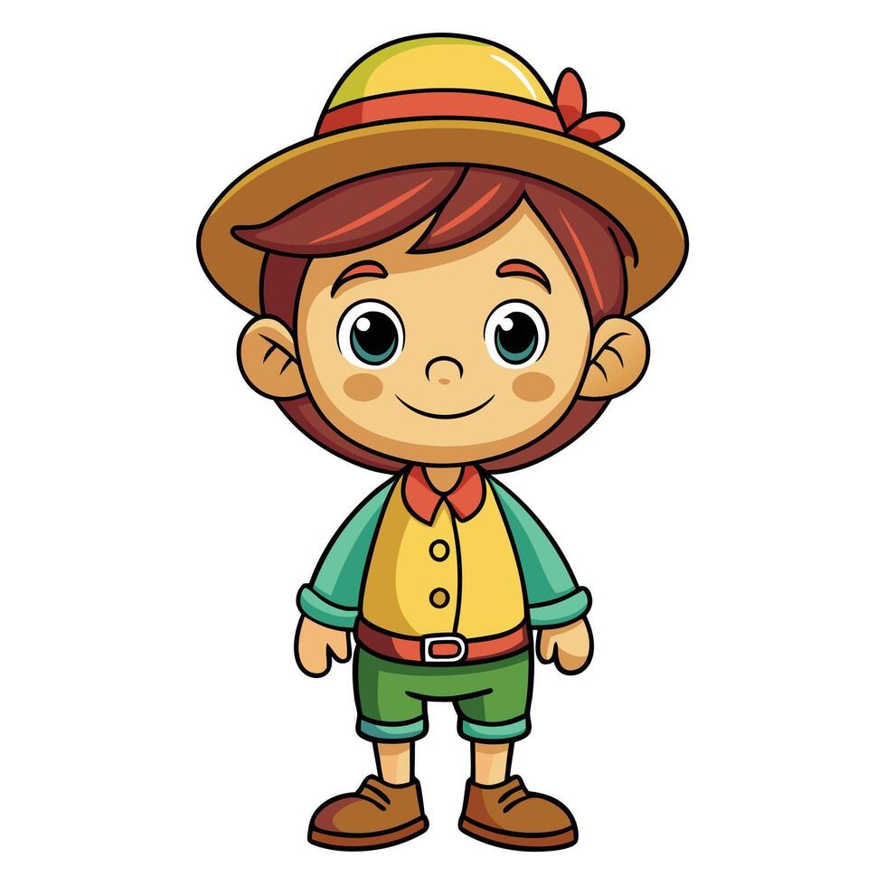 cartoon boy in a hat and green pants vector