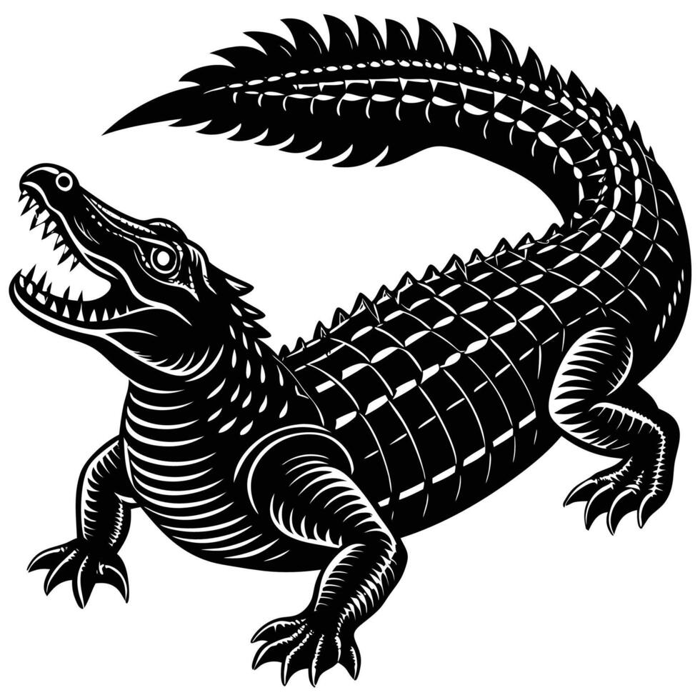 a black and white image of a crocodile vector