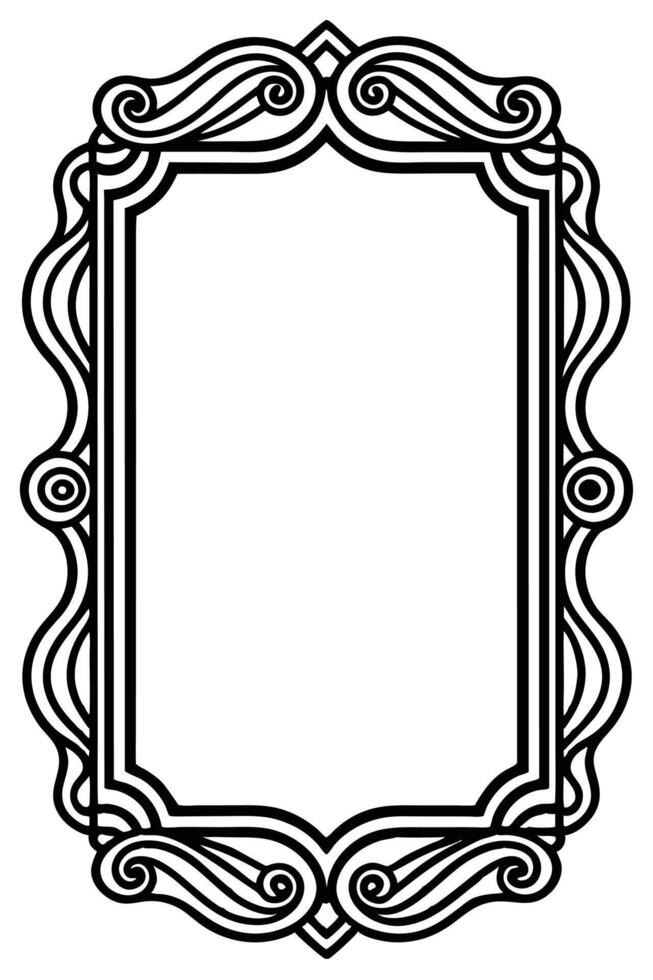 a black and white drawing of a frame with a scroll vector