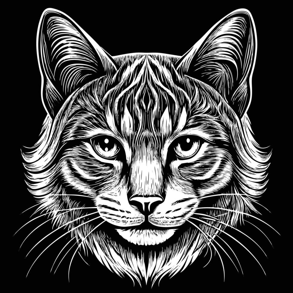 a cat head in a black and white drawing style vector