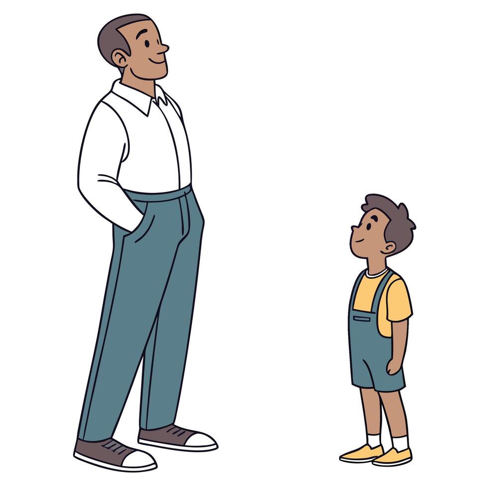 a cartoon of a man standing next to a boy vector