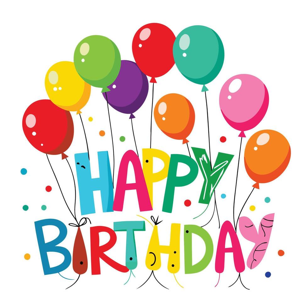 happy birthday card with balloons and confetti vector