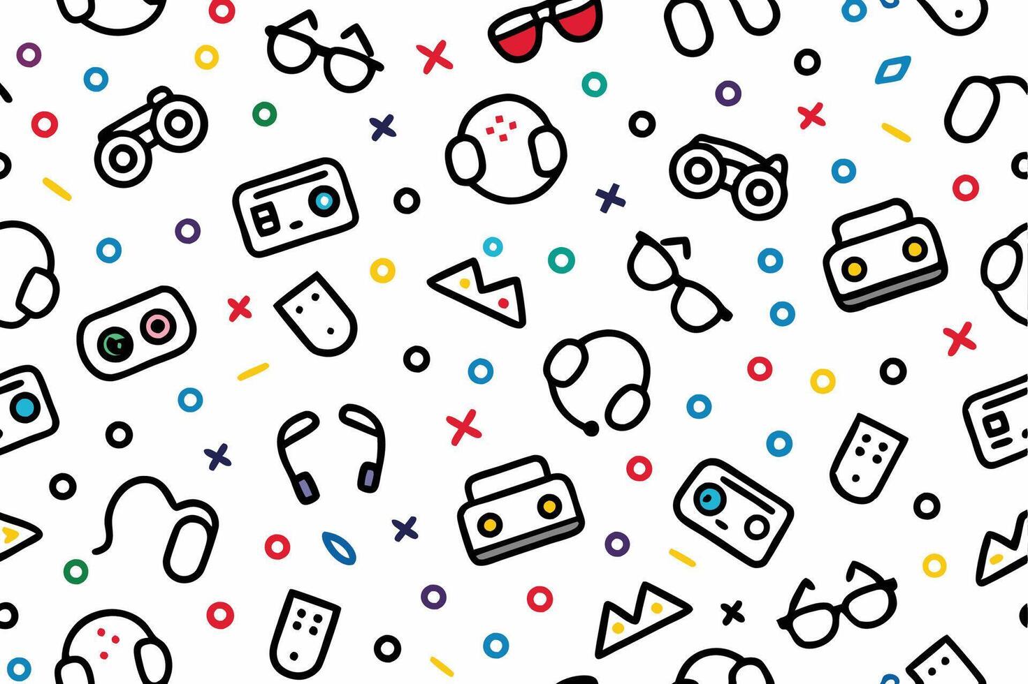 a pattern with various items that are connected to each other vector