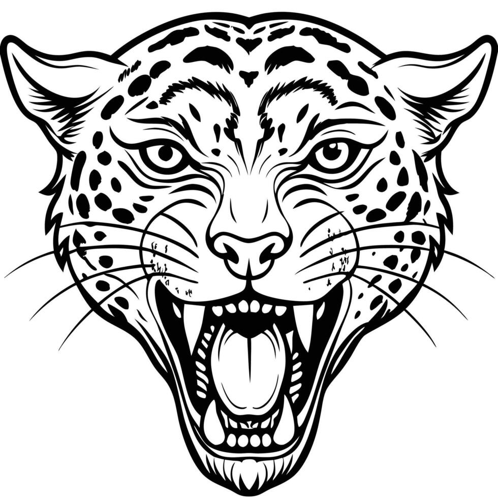 a jaguar head with its mouth open and its teeth showing vector
