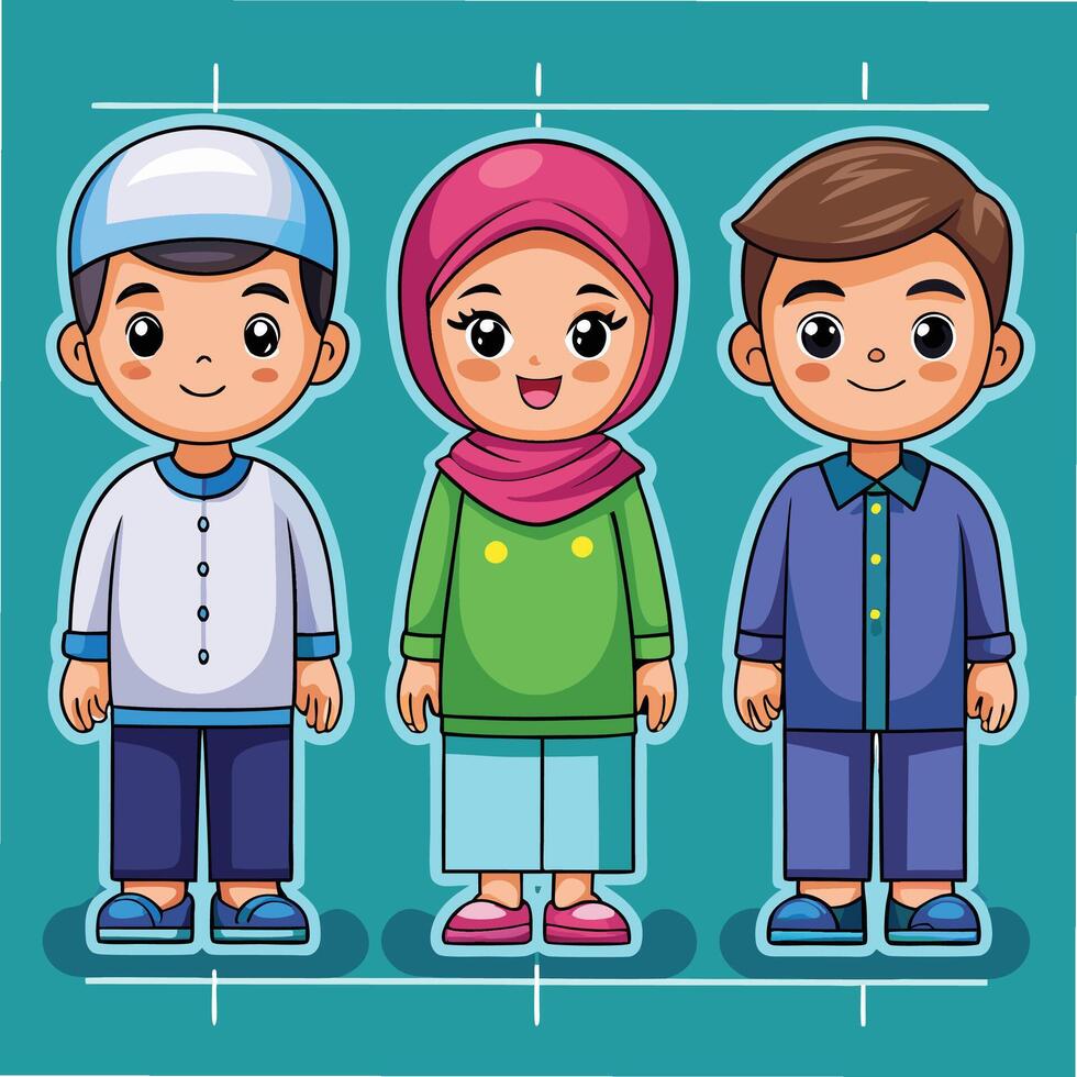 muslim boy and girl in different clothes vector