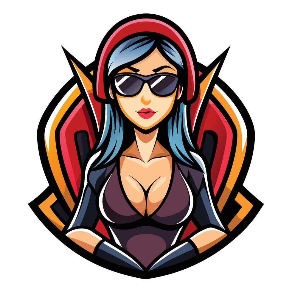 a cartoon woman with sunglasses and a helmet vector