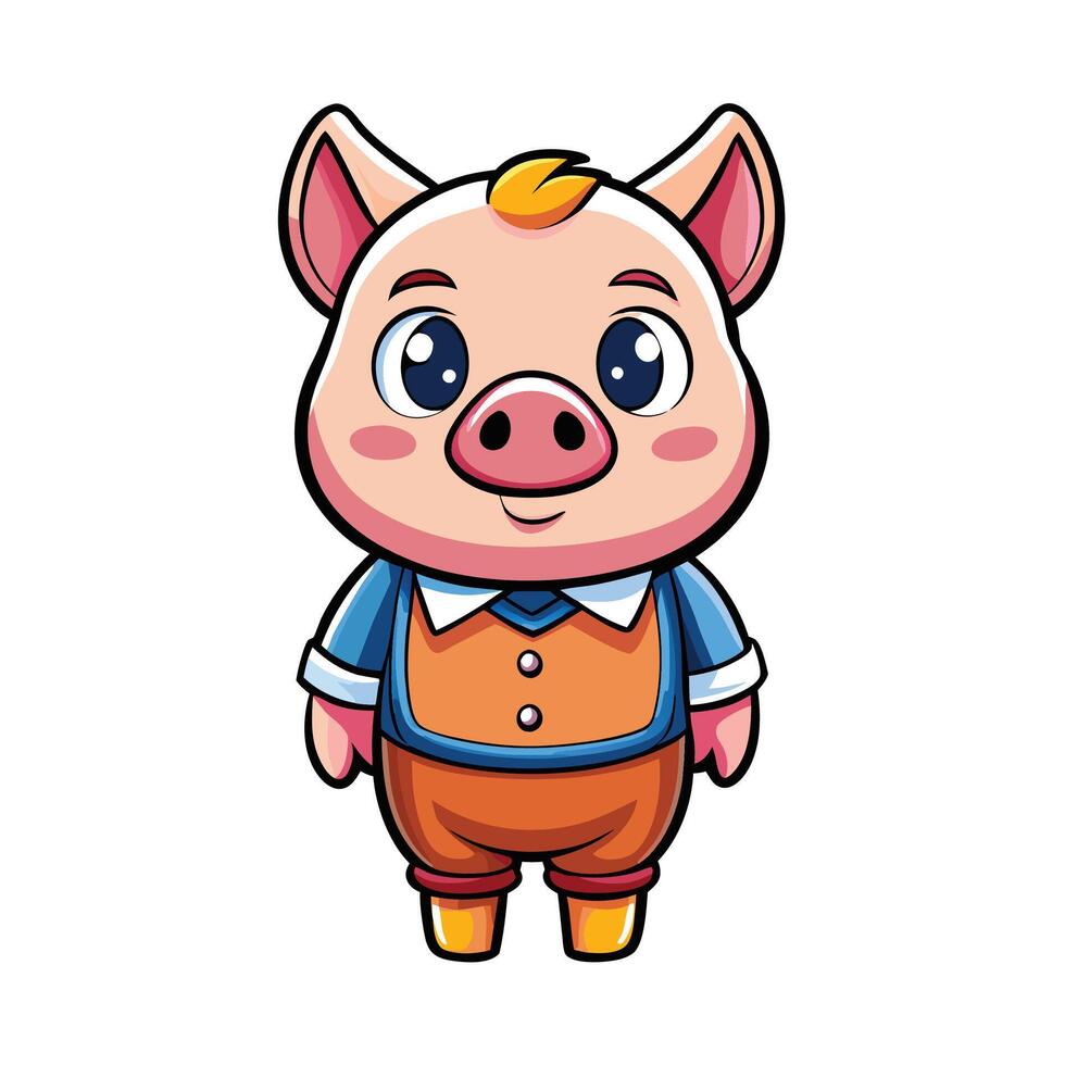 a cartoon pig in an orange shirt and blue pants vector