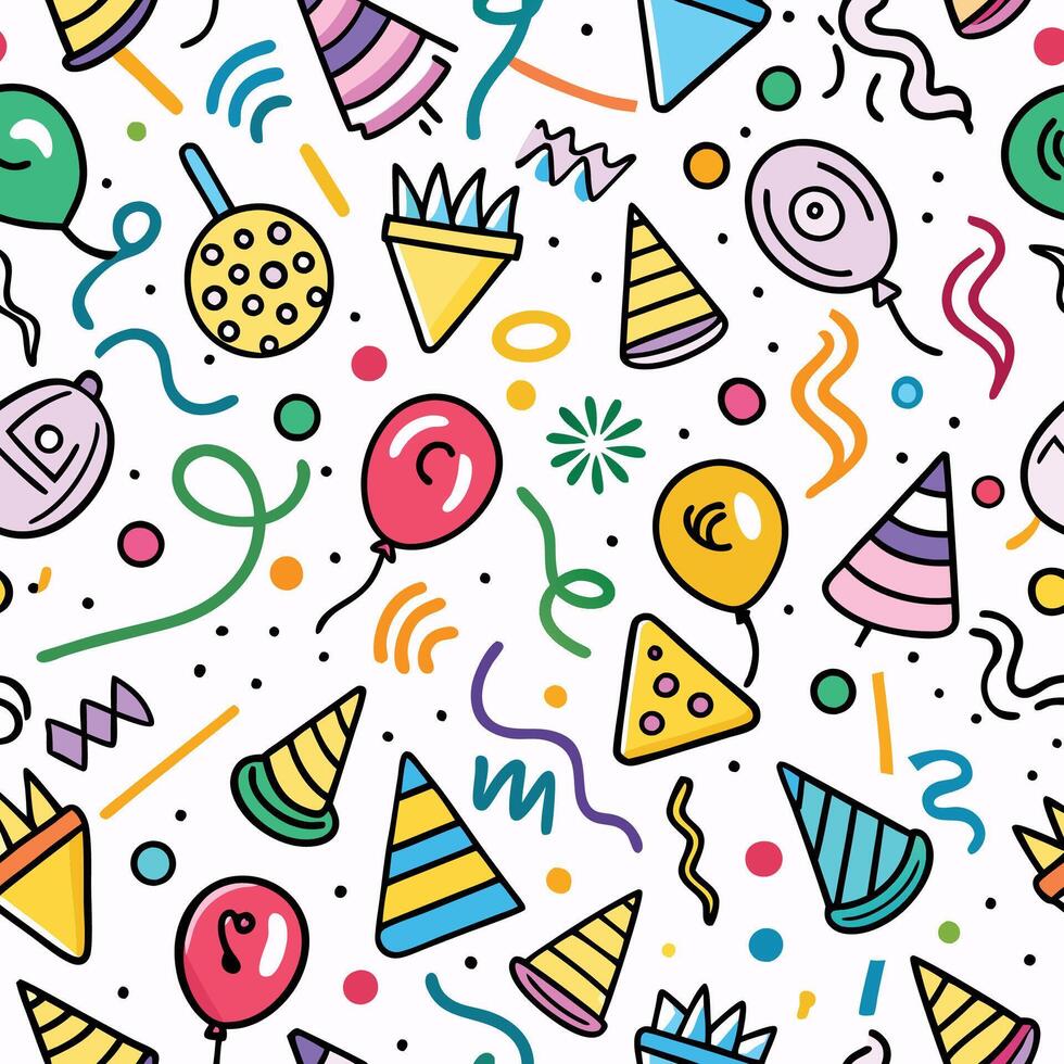 seamless pattern with party hats and confetti vector
