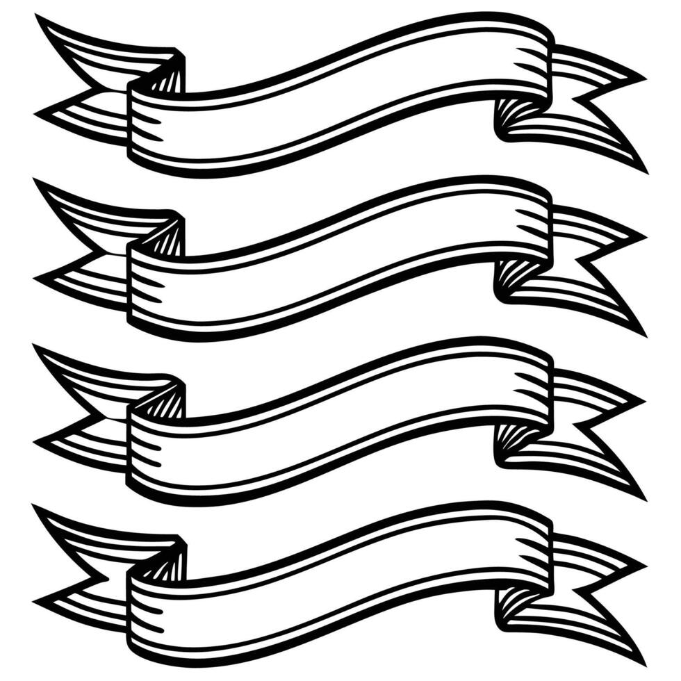 four black and white ribbons with a white background vector