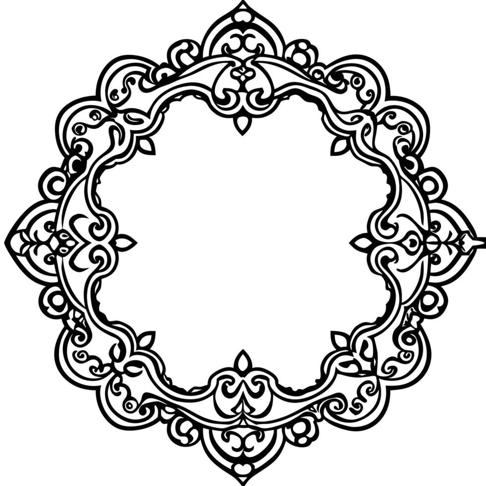a black and white ornate frame with a circular design vector