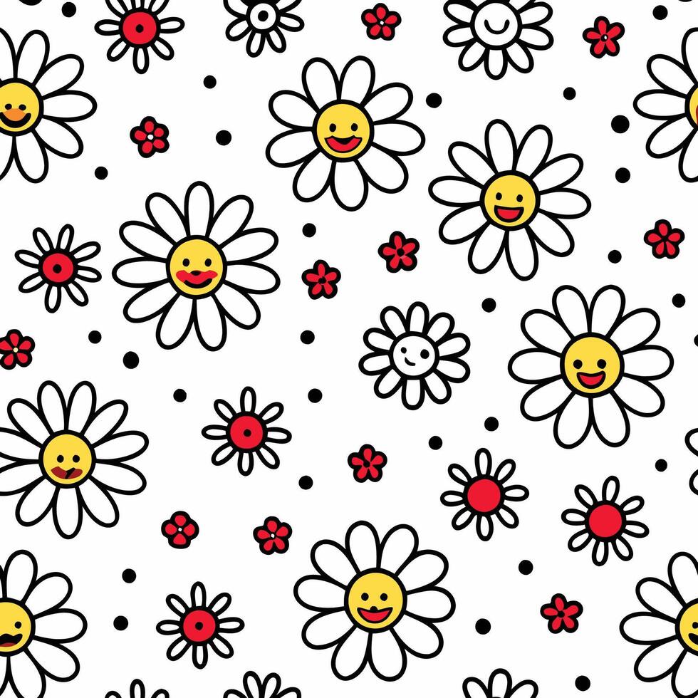 a pattern with flowers and smiley faces vector