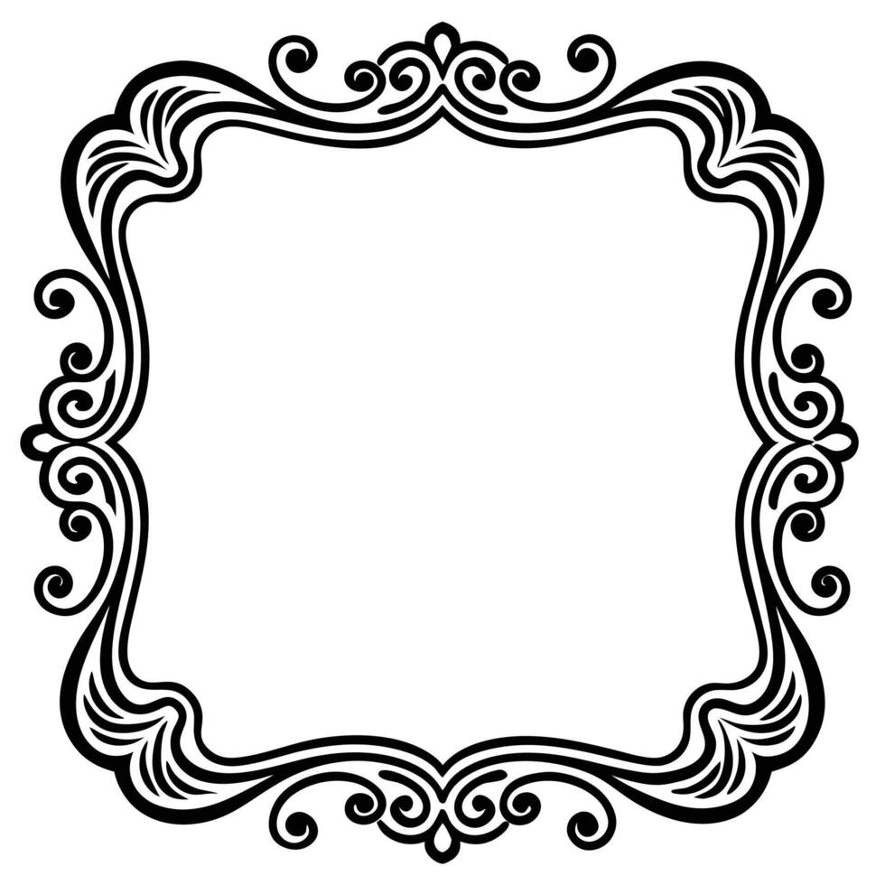 a black and white square frame with swirls vector