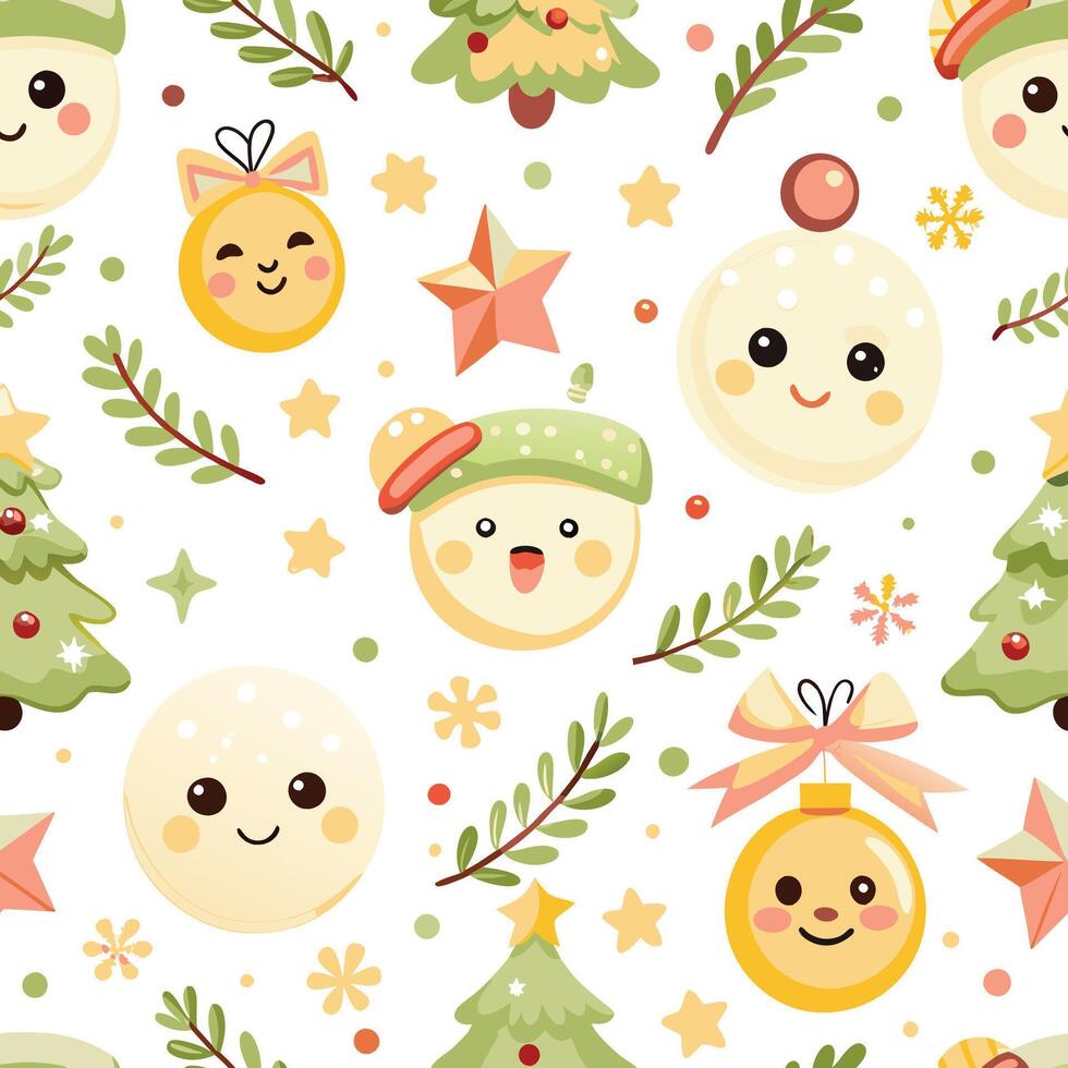 a pattern with cute faces and trees vector