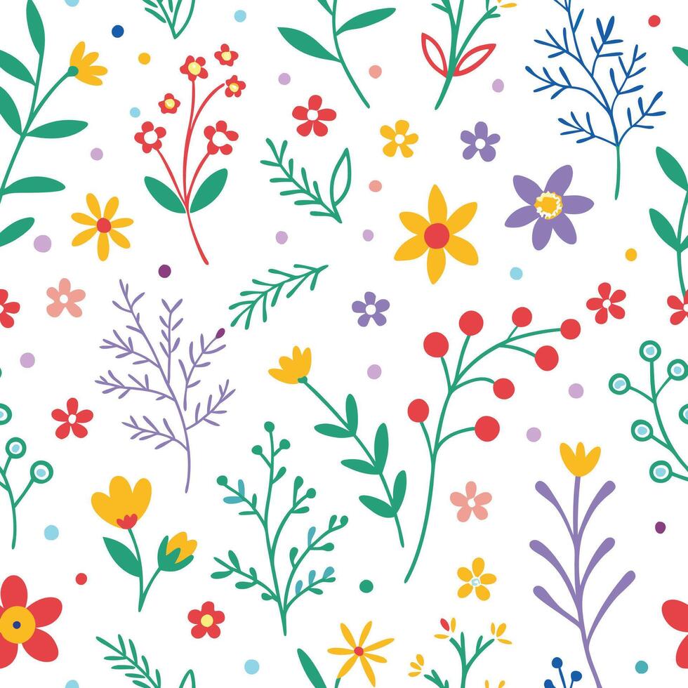 floral seamless pattern with colorful flowers and leaves vector