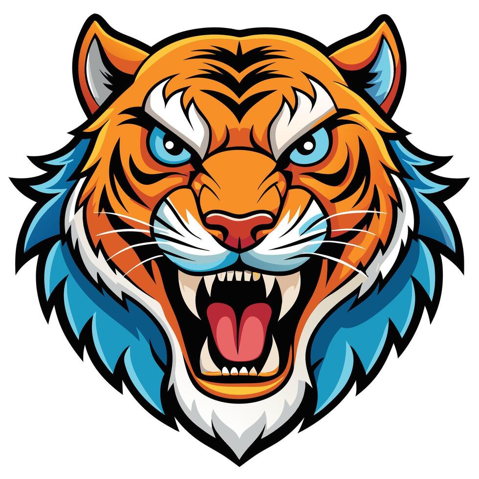 a cartoon tiger head with its mouth open vector