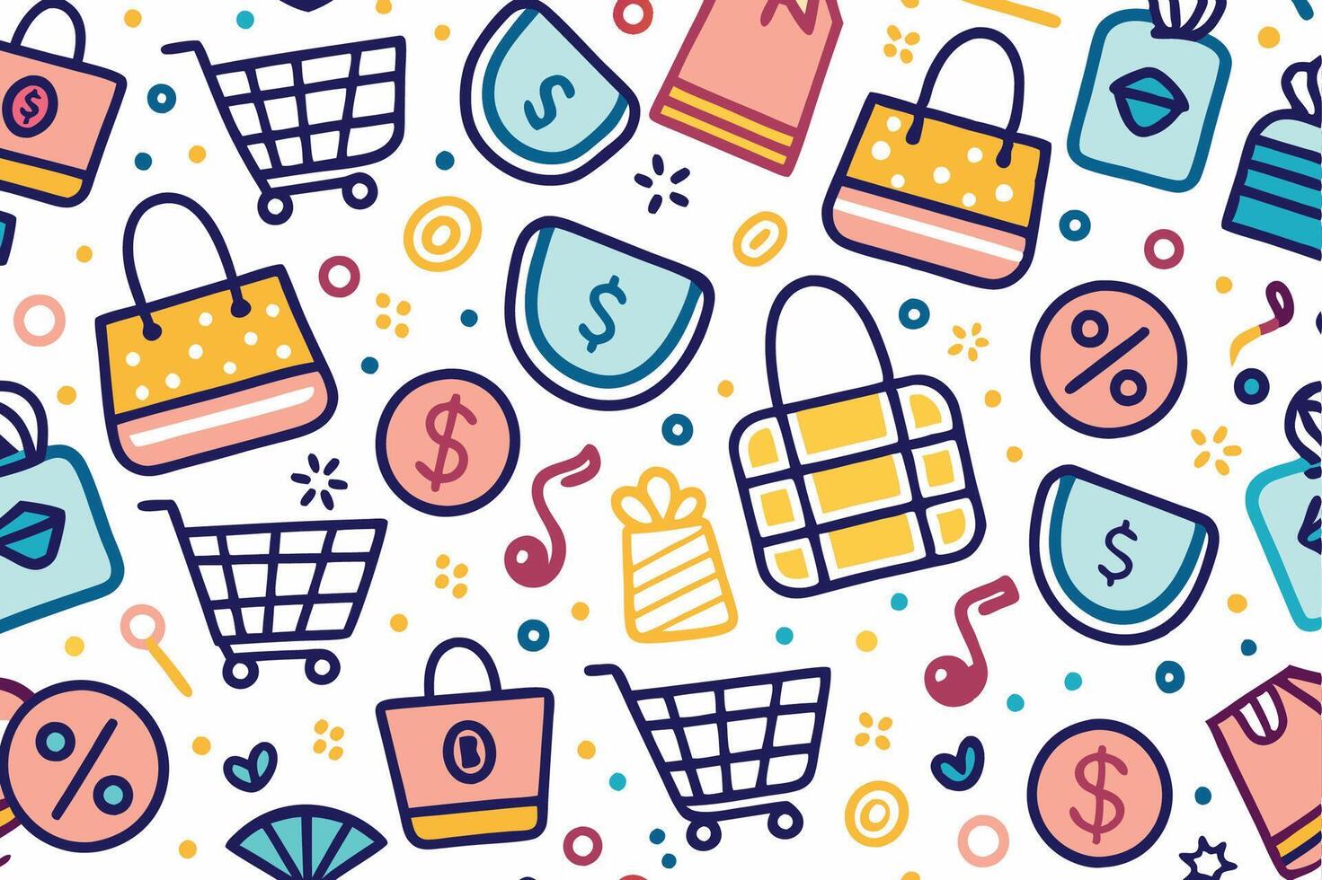 shopping seamless pattern with colorful icons vector