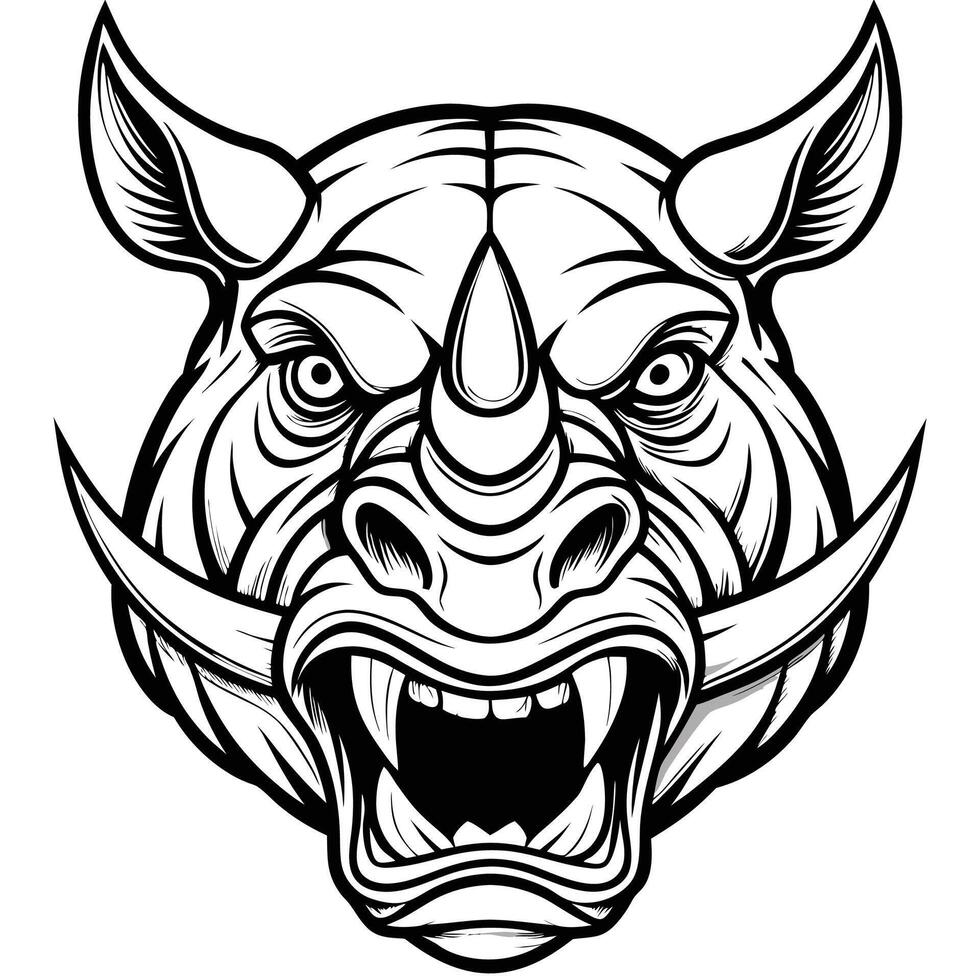 a rhino head with a big mouth and sharp teeth vector