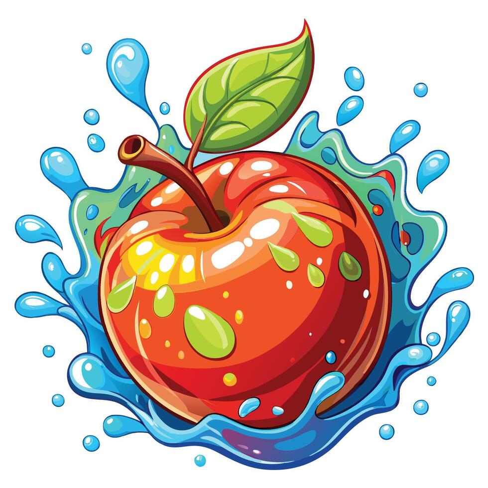 apple with splash illustration vector