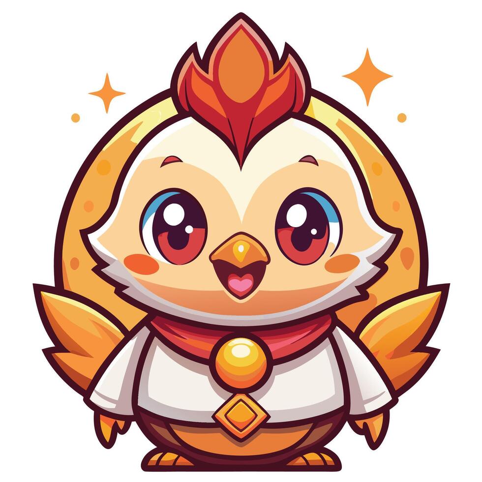 a cartoon chicken character with a red and white outfit vector
