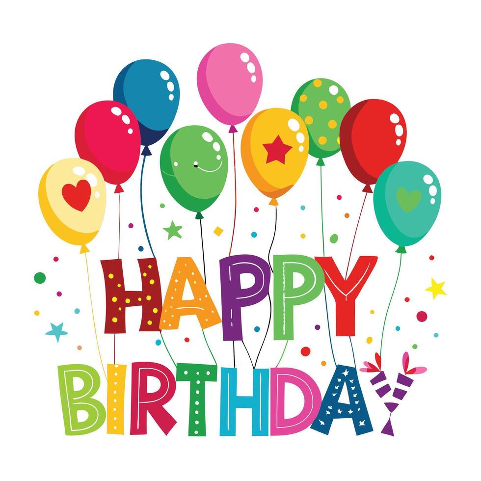 happy birthday card with balloons and stars vector